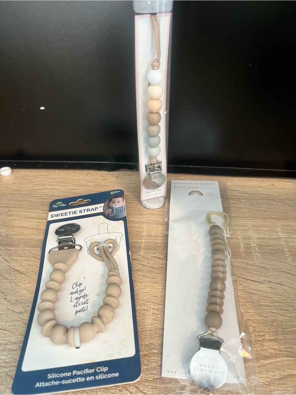 Silicone Bead Pacifier Clip - Neutral Beige